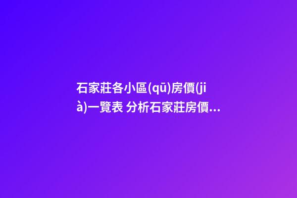 石家莊各小區(qū)房價(jià)一覽表 分析石家莊房價(jià)平均13000元／平